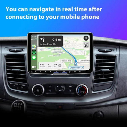 Car Intelligent AI Box Wireless Android Auto Adapter showing in-dash navigation map, hands-free maps and media on car display