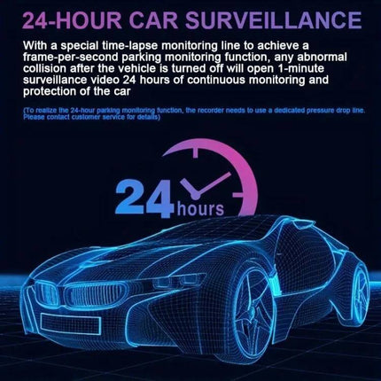 Dual Lens Dash Cam for Front and Interior with Night Vision capturing 24-hour parking monitoring and time-lapse surveillance of vehicle