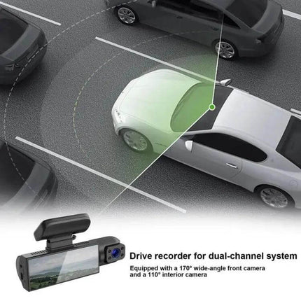 Dual Lens Dash Cam for Front and Interior with Night Vision capturing front road and interior with parking monitoring