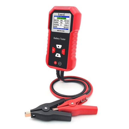 Reliable Tool for Everyday Vehicle Battery Checks - red handheld 12V battery tester with clamps and LCD display