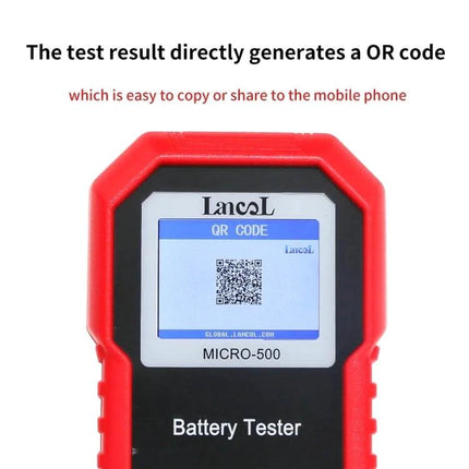 Reliable Tool for Everyday Vehicle Battery Checks - red LancoL MICRO-500 battery tester with QR code display