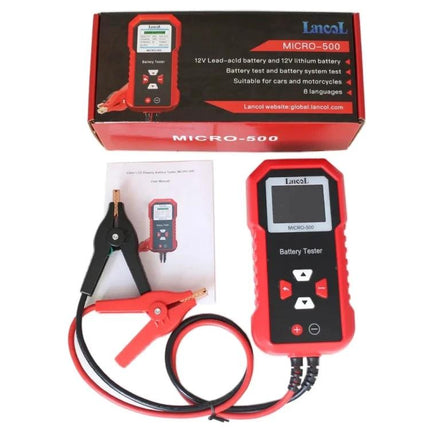 Reliable Tool for Everyday Vehicle Battery Checks - red MICRO-500 12V battery tester with clamps and box