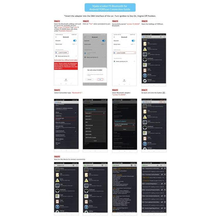 Handy Device for Routine Car Checks During Daily Commutes Bluetooth OBD adapter screenshots showing app setup and diagnostic scans