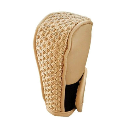 Universal Gear Shift Knob Cover Ice Silk For Cars Everyday Use - beige PU outer shell with textured ice silk lining, fits most standard knobs