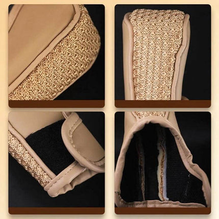 Universal Gear Shift Knob Cover Ice Silk For Cars Everyday Use - beige PU outer with ice silk lining, breathable soft 12x7cm fit