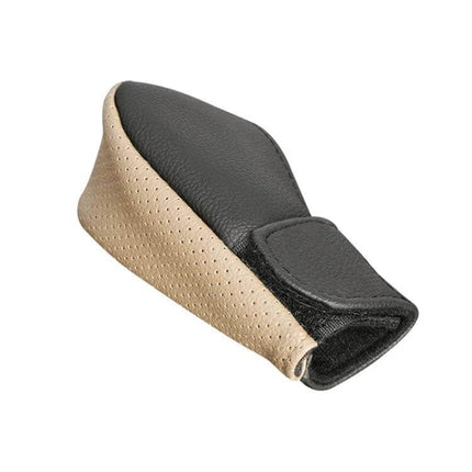 PU Leather Gear Shift Knob Cover Anti Slip For Car - black and beige textured PU leather non-slip replacement cover, 12x7cm