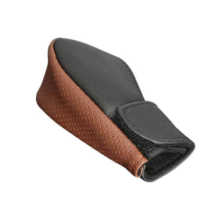 PU Leather Gear Shift Knob Cover Anti Slip For Car - brown and black perforated PU leather non-slip replacement cover 12x7cm