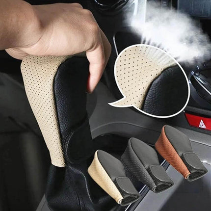 PU Leather Gear Shift Knob Cover Anti Slip For Car beige perforated anti-slip grip replacing worn cover, durable PU leather, comfortable 12x7cm fit