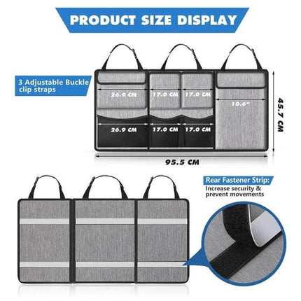 Car Trunk Hanging Storage Bag Oxford Cloth Organizer hanging trunk organizer with compartments, adjustable buckle straps and rear fastener strip
