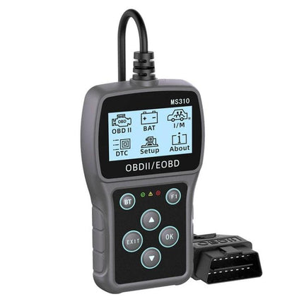 Reliable Device for Daily Car Battery Health Monitoring handheld OBDII scan tool showing battery, DTC, setup icons