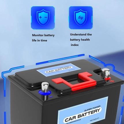 Reliable Device for Daily Car Battery Health Monitoring shown monitoring car battery and health index with icons