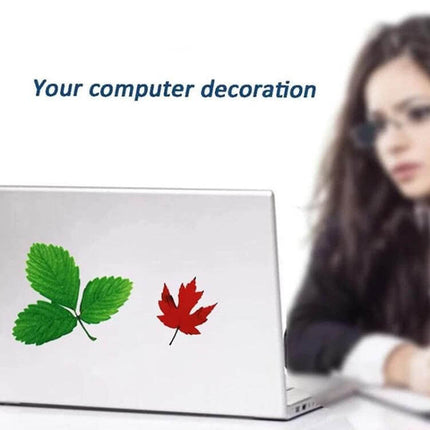 3D Personalized PVC Self-Adhesive Stickers for Car Decoration applied as green leaf and red maple decals on a laptop for decoration