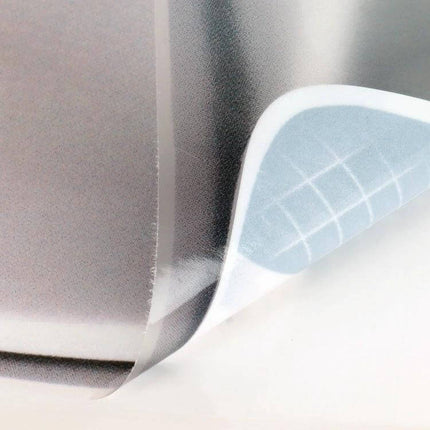 Self-Adhesive Fake Vent Decorative Sticker for Cars - close-up of flexible self-adhesive vent sticker backing peeled to show adhesive layer
