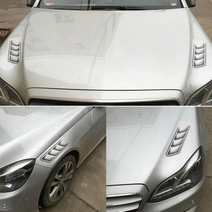 Durable Self-Adhesive Fake Vent Stickers for Car Decoration applied to silver car hood and fenders showing PVC vent decals