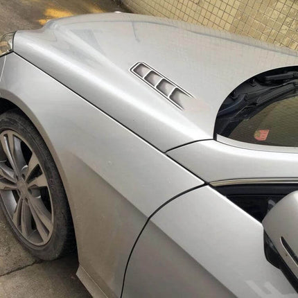 Durable Self-Adhesive Fake Vent Stickers for Car Decoration applied to silver car hood showing PVC vent accent on smooth surface