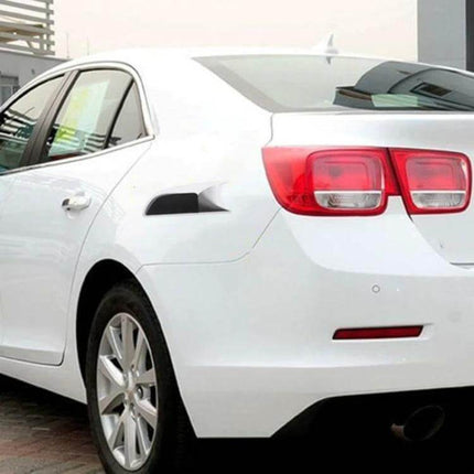 Self-Adhesive Fake Vent Stickers for Car Body Decoration on white sedan rear quarter panel, PVC adhesive vent decal applied