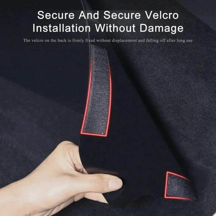 Tesla Model Y Center Console Leather Anti Kick Pad 2 Piece Set - close-up of velcro backing and secure non-destructive installation on center console