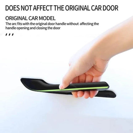 Luminous Car Door Handle Sticker Set Four Piece For Cars - hand holding black luminous handle protectors, glow strip, self-adhesive PU decals