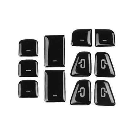 Tesla Window Lift Button PU Decorative Sticker Set 11 Pieces shown glossy black PU 11-piece set for Model 3 and Model Y window button surrounds