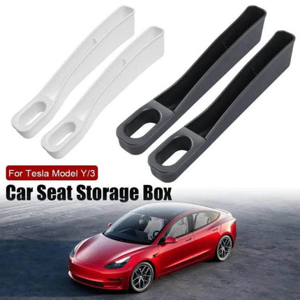 Car Seat Gap Storage Box For Tesla Model 3 And Y Set - TPE pair in black and white, molded exact-fit organizers for center console gap