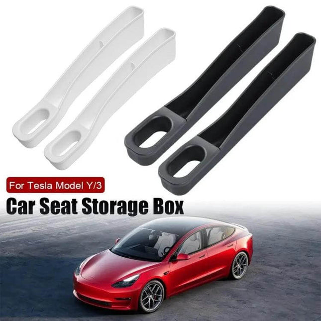 Car Seat Gap Storage Box For Tesla Model 3 And Y Set - TPE pair in black and white, molded exact-fit organizers for center console gap
