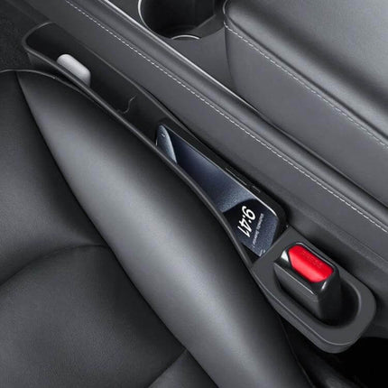 Car Seat Gap Storage Box For Tesla Model 3 And Y Set neatly holding phone and small items between seat and console, TPE non-toxic durable fit