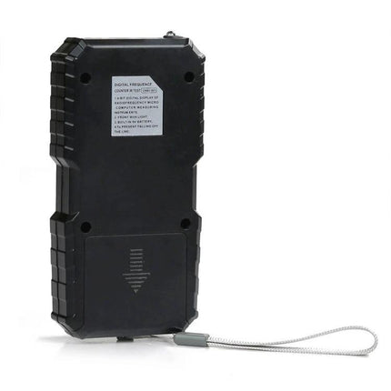 CNBJ-501 Tool for Checking Remote Control Frequencies at Home handheld black frequency tester with wrist strap shown from back