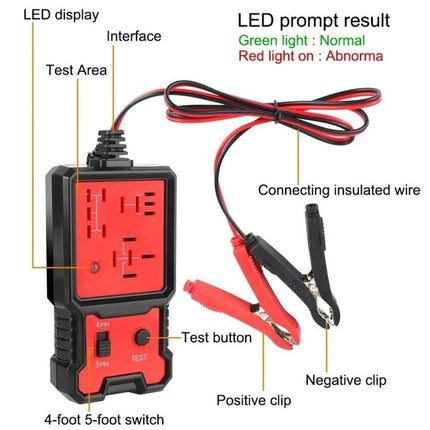 CNBJ-707 Relay Tester for Everyday Car Maintenance - compact 4/5-pin automotive relay tester with LED display and battery clips