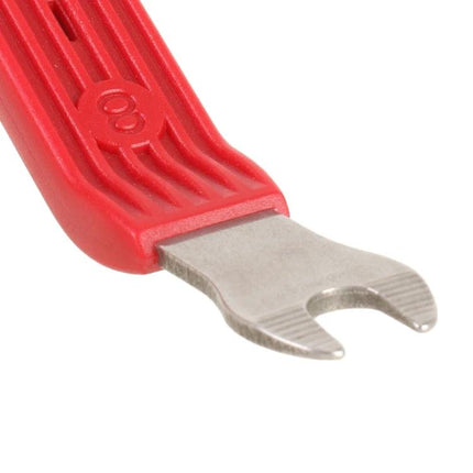 Handy Short Screwdriver for Home Car Door Panel Tasks with red ergonomic handle and stainless steel flat fork tip
