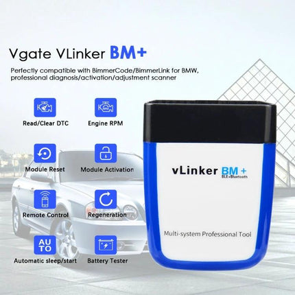 Essential VLINKER Tool for Daily Car Maintenance Checks - compact OBD2 scanner displaying vLinker BM+ multi-system professional tool for DIY diagnostics