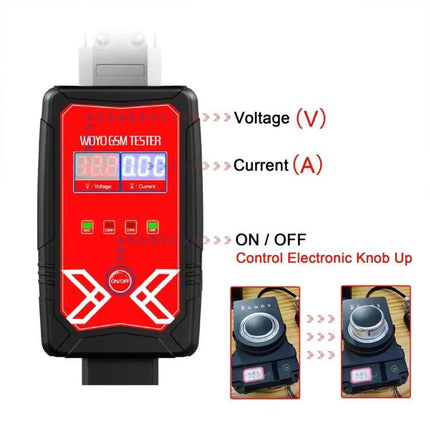 WOYO Kit for Vehicle Gear Shift Repairs in Daily Maintenance - red WOYO GSM tester showing voltage current display and on/off controls for gear shift knob