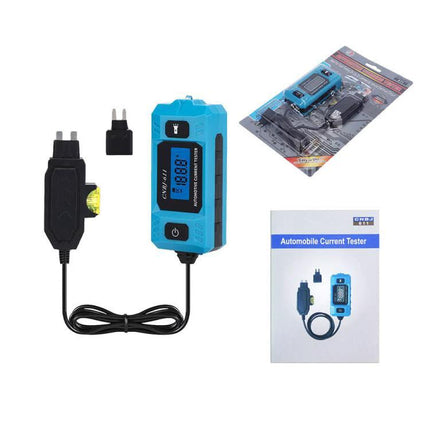 A CNBJ Tool for Routine Car Fuse Checks and Travel Maintenance digital automotive fuse current tester in blue with probes and packaging