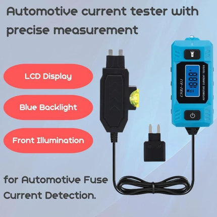 A CNBJ Tool for Routine Car Fuse Checks and Travel Maintenance - blue LCD automotive fuse current tester with backlight and probe