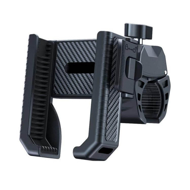 Phone Holder for Bicycle and Scooter, Carbon Fiber Texture adjustable grip mount with camera unobstructed for commuters and daily riders