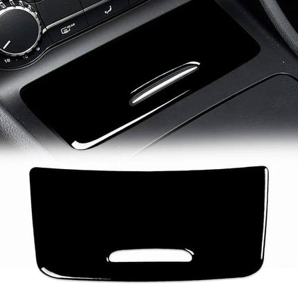 Decorative Cover for Mercedes-Benz A-Class Storage Box in piano black ABS, sleek fitted replacement for center console compartment