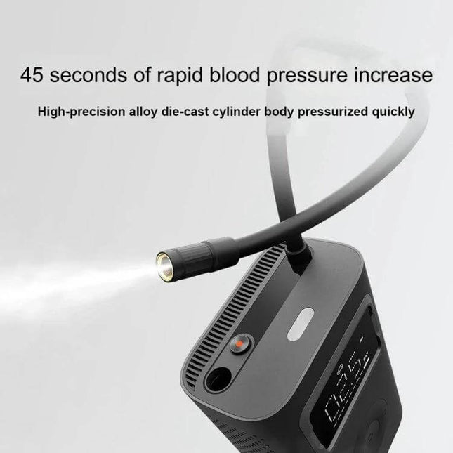 Xiaomi Mijia Air Pump 2 Pro for Car and Bike Tires portable electric inflator showing hose, LED light and digital display