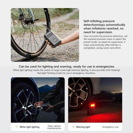 Xiaomi Mijia Air Pump 2 Pro for Car and Bike Tires inflating bike and car tire with digital gauge and emergency lighting