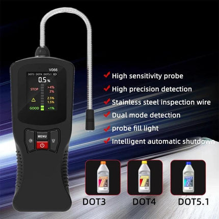 Car Brake Fluid Tester for Routine Vehicle Maintenance - handheld tester with flexible probe, DOT3 DOT4 DOT5.1 detection and digital display