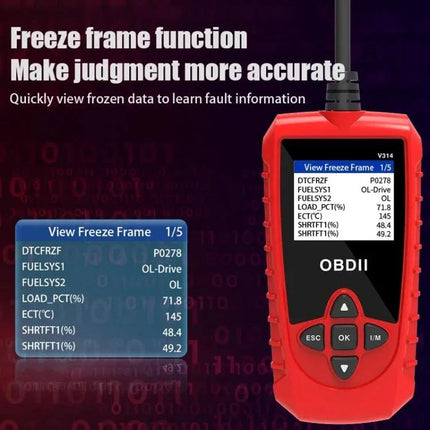 Handy Tool for Everyday Car Maintenance and Checks - red OBDII diagnostic scanner showing freeze frame data for quick fault code checks