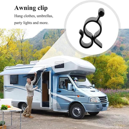 Convenient Hook for RV Awnings During Outdoor Camping Setup hanging rope lights and accessories on RV awning roller bar