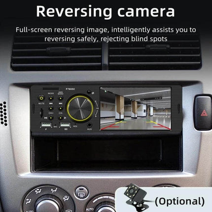 Compact 4-Inch Car MP5 Player with Bluetooth and FM Radio installed in dashboard showing reversing camera display
