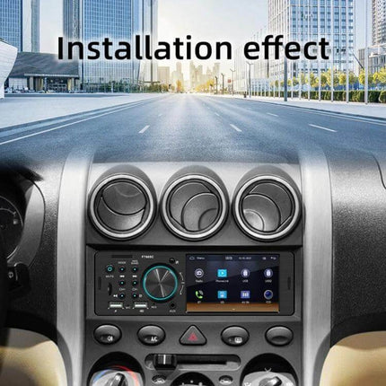 Compact 4-Inch Car MP5 Player with Bluetooth and FM Radio installed in dashboard showing touchscreen and controls