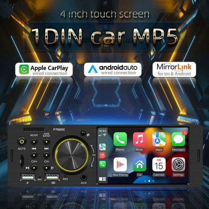 Compact 4-Inch Car MP5 Player with Bluetooth and FM Radio - 4 inch touch screen 1DIN car MP5 with Apple CarPlay Android Auto MirrorLink