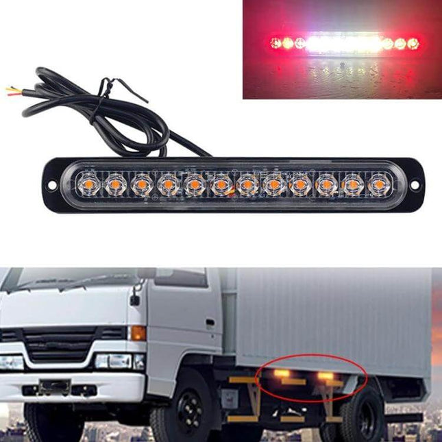 Car Emergency Strobe Light 12LED Ultra-Thin Side Lamp for Vehicles mounted on truck side showing 12 LED amber red warning beacon