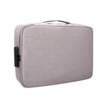 Waterproof Storage Bag for Documents and Laptops with Lock, grey carry case with handle, zipper and password lock