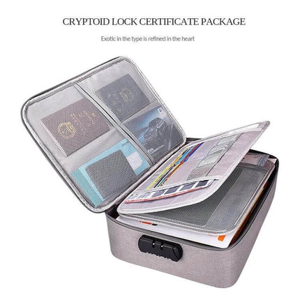 Waterproof Storage Bag for Documents and Laptops with Lock open showing card slots passports and laptop sleeve, password lock visible