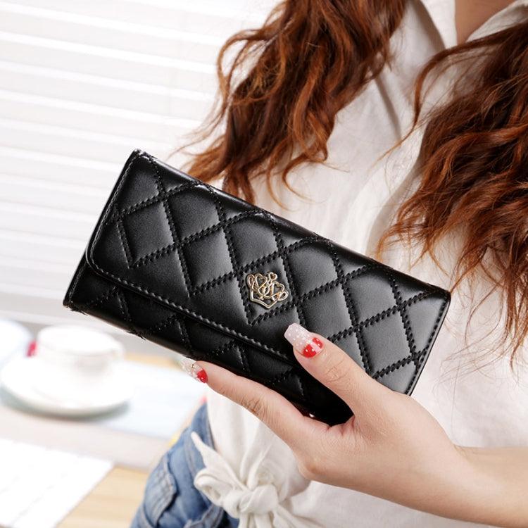 Chic Argyle Textured PU Leather Wallet with Metal Crown and Tri-Fold Design for Women