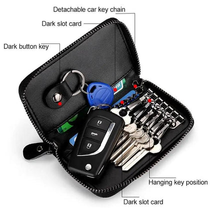 Leather Key Holder Wallet With Zipper Large Capacity
