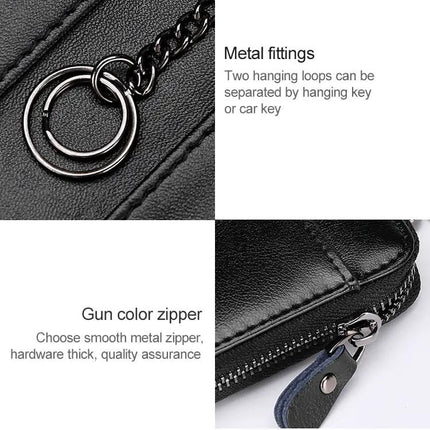 Leather Key Holder Wallet With Zipper Large Capacity