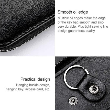 Leather Key Holder Wallet With Zipper Large Capacity